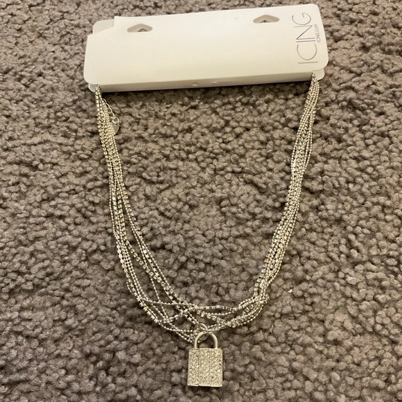 Vintage Bling Crystal Padlock Silver Necklace Jewelry Gift Goth, NWT - Picture 3 of 6